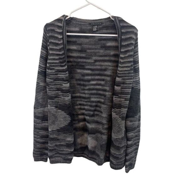 Theory 100%  Alpaca Sweater‎ Black Striped Gray Cardigan  Size Small - Picture 1 of 5